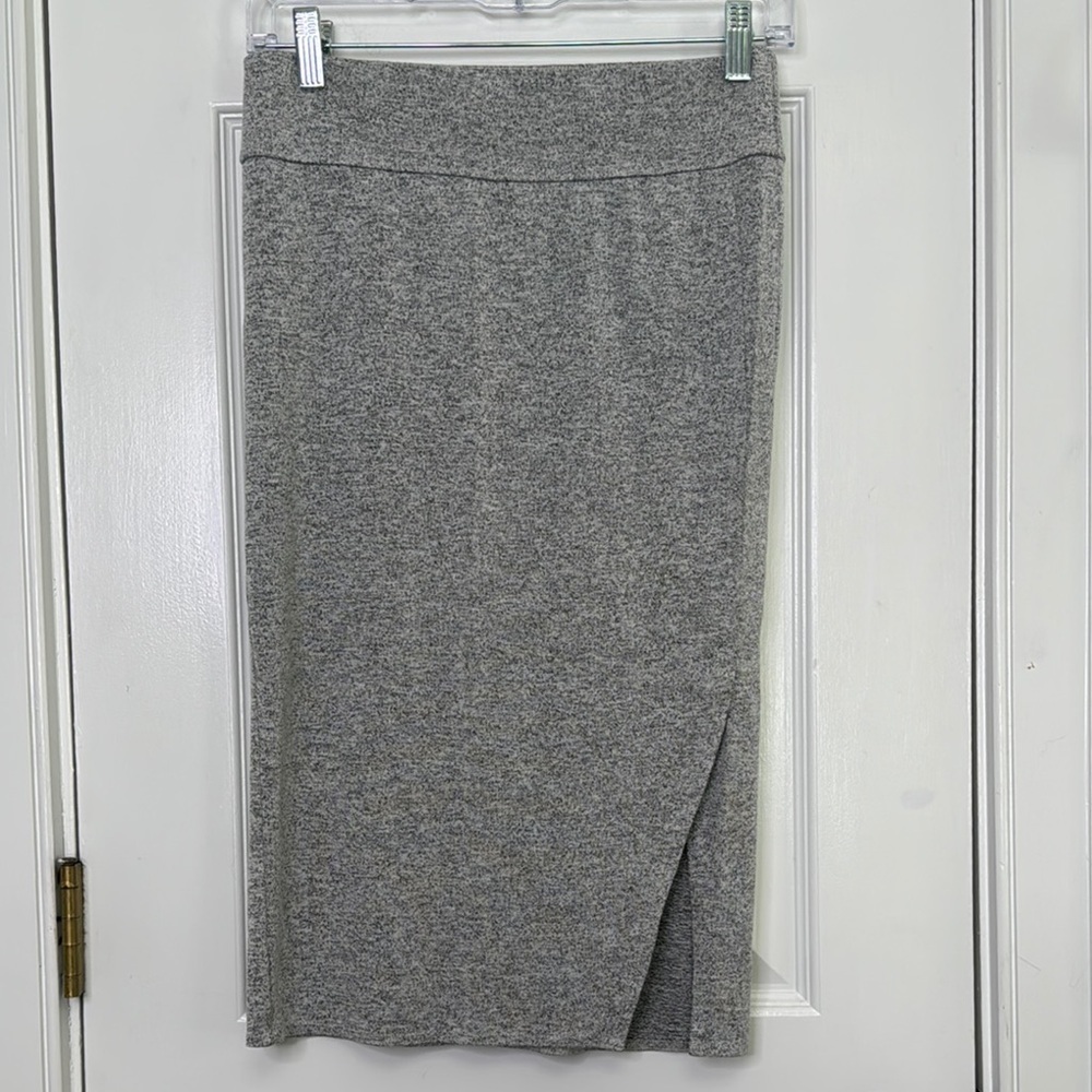 LOFT Gray Midi Pencil Skirt with Slit for Casual Work